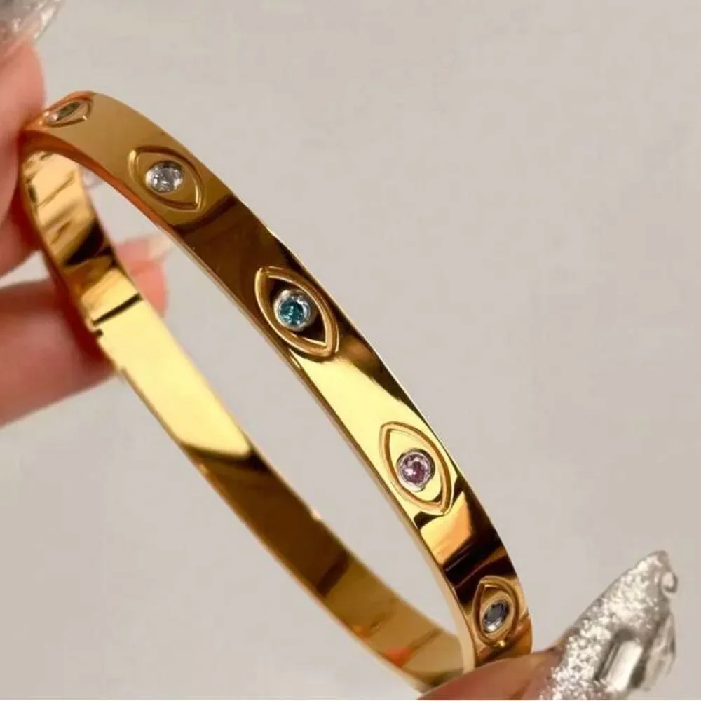 Evil eye Gold Bangle with Multicolor N928